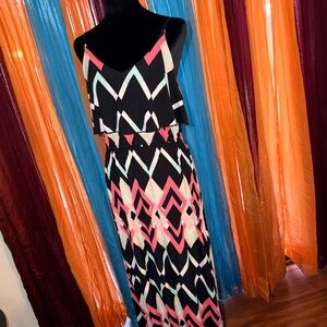 Trixxi Black and Pink Geometric Maxi Dress